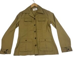 Vintage Wrangler Safari Jacket Tan Khaki Button Front Field Coat Made in USA M